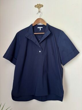 Hinson Wu Aileen Navy Blue Button Back Top Sz 14 Classic Minimalist